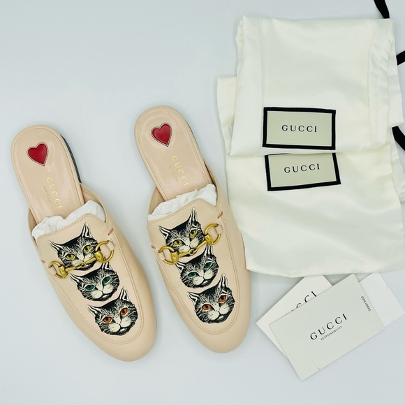 GUCCI Women's Princetown Leather Mule Slide Mystic Cat Pink Horsebit 36 - Picture 1 of 12